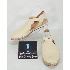 NWOB Lucky Brand Rifka Women's Espadrille Flats Beige Canvas Slip-On Sz 10 058